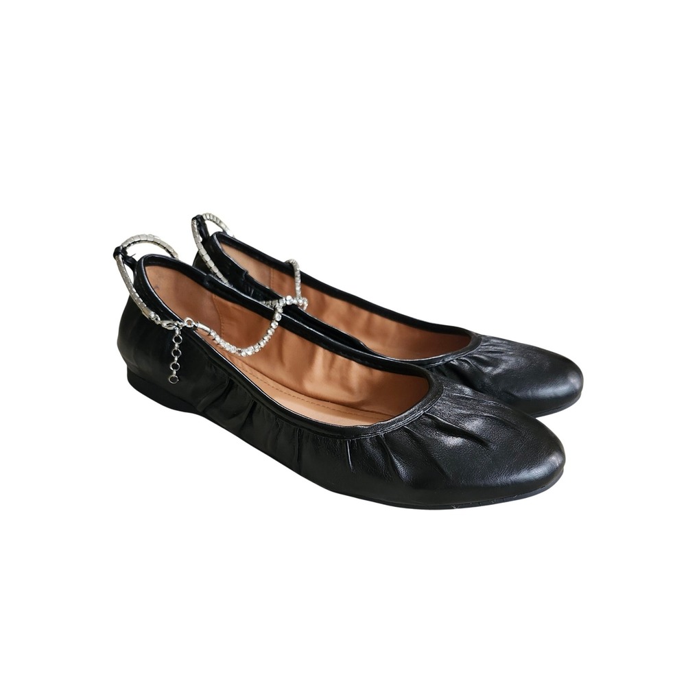 Jessica Simpson Ballet Flats Women 8.5 Black Rhinestone Ankle‎ Chain Dressy Chic